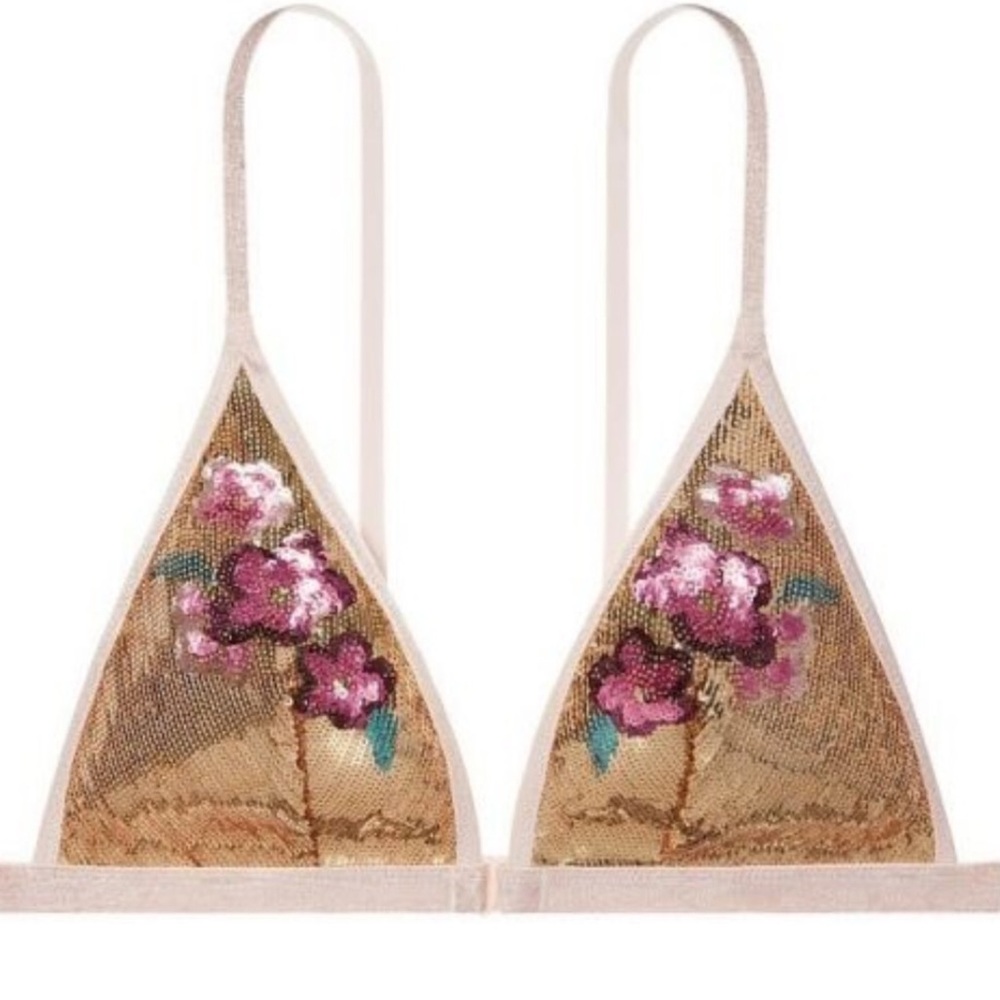 VS M L SEQUIN GOLD FLORAL BRALETTE - Picture 6 of 7